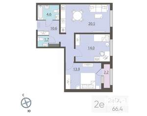 2-к квартира, вторичка, 67м2, 16/25 этаж