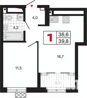 1-к квартира, вторичка, 40м2, 21/29 этаж