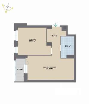 1-к квартира, вторичка, 49м2, 3/9 этаж