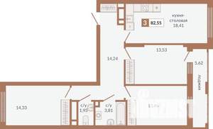 3-к квартира, строящийся дом, 83м2, 16/31 этаж