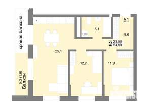 2-к квартира, вторичка, 65м2, 9/26 этаж