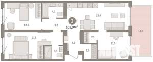 3-к квартира, вторичка, 101м2, 2/7 этаж