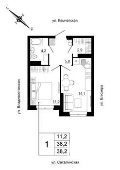 1-к квартира, вторичка, 38м2, 17/24 этаж