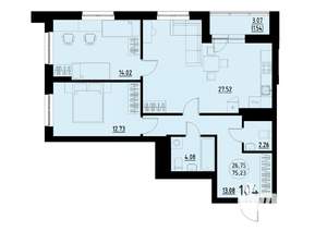 2-к квартира, строящийся дом, 75м2, 11/25 этаж