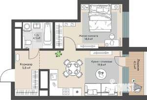 1-к квартира, строящийся дом, 46м2, 9/30 этаж