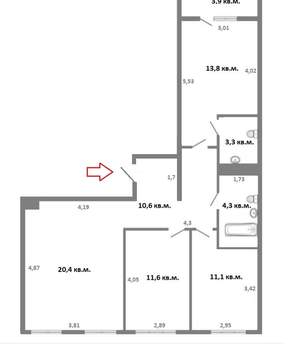 4-к квартира, вторичка, 75м2, 6/9 этаж