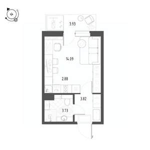 Студия квартира, строящийся дом, 26м2, 5/22 этаж