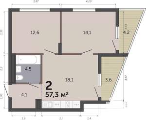 2-к квартира, вторичка, 57м2, 5/19 этаж