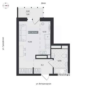 Студия квартира, вторичка, 33м2, 5/24 этаж