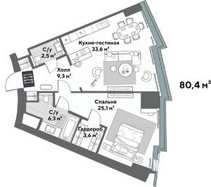2-к квартира, строящийся дом, 80м2, 39/52 этаж