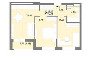 2-к квартира, вторичка, 50м2, 8/22 этаж