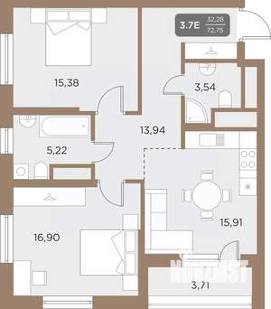 3-к квартира, вторичка, 73м2, 17/24 этаж