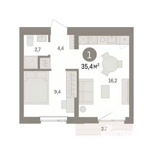 1-к квартира, вторичка, 35м2, 5/7 этаж