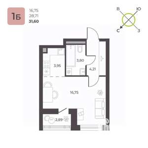 Студия квартира, строящийся дом, 30м2, 8/16 этаж