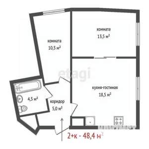 2-к квартира, вторичка, 48м2, 6/10 этаж