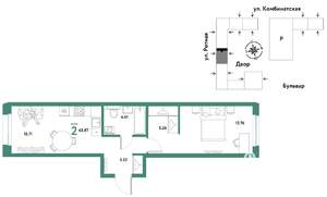 2-к квартира, строящийся дом, 44м2, 13/21 этаж