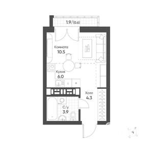 Студия квартира, вторичка, 25м2, 11/16 этаж