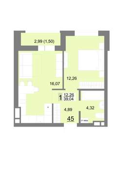 1-к квартира, строящийся дом, 39м2, 7/22 этаж