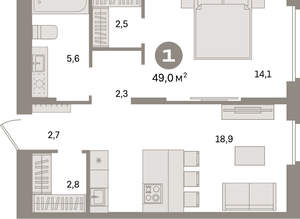 1-к квартира, вторичка, 49м2, 15/16 этаж