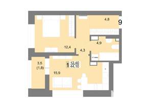 1-к квартира, вторичка, 44м2, 3/25 этаж