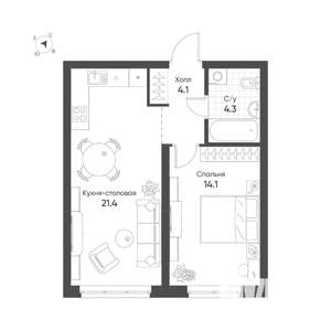 1-к квартира, вторичка, 44м2, 3/16 этаж