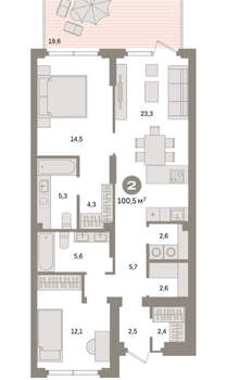 2-к квартира, вторичка, 101м2, 1/9 этаж