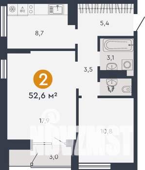 2-к квартира, вторичка, 53м2, 11/18 этаж
