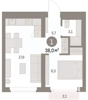 1-к квартира, вторичка, 40м2, 3/9 этаж