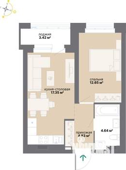 1-к квартира, вторичка, 43м2, 2/25 этаж