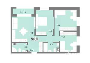 3-к квартира, строящийся дом, 83м2, 12/17 этаж