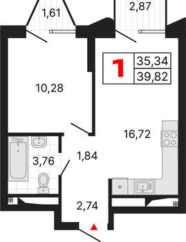1-к квартира, вторичка, 40м2, 14/25 этаж