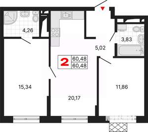 2-к квартира, вторичка, 60м2, 10/25 этаж