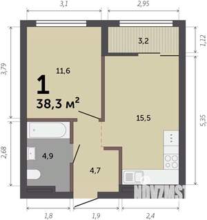 1-к квартира, вторичка, 38м2, 11/17 этаж
