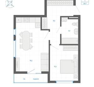 1-к квартира, вторичка, 47м2, 8/32 этаж