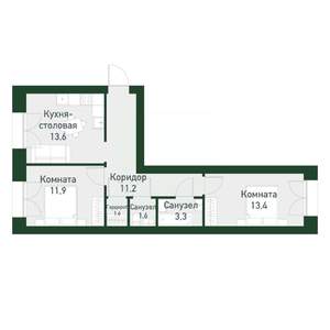 2-к квартира, вторичка, 56м2, 2/4 этаж