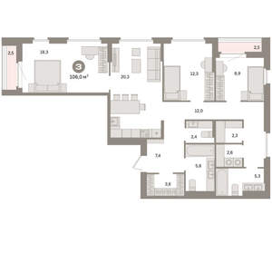 3-к квартира, вторичка, 106м2, 11/16 этаж