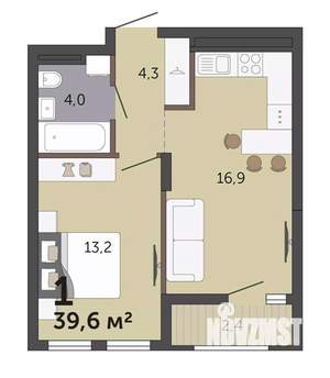 1-к квартира, строящийся дом, 40м2, 9/19 этаж