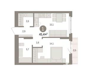 1-к квартира, вторичка, 45м2, 3/16 этаж