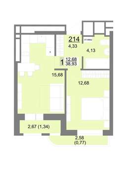 1-к квартира, вторичка, 39м2, 21/22 этаж