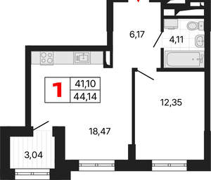1-к квартира, вторичка, 44м2, 16/25 этаж