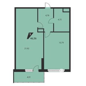1-к квартира, вторичка, 47м2, 18/25 этаж