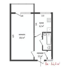 1-к квартира, вторичка, 32м2, 9/9 этаж