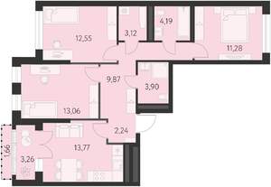 3-к квартира, вторичка, 76м2, 4/16 этаж