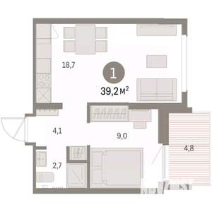 1-к квартира, вторичка, 39м2, 8/9 этаж
