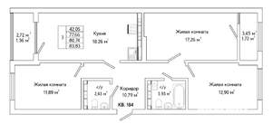 3-к квартира, вторичка, 82м2, 20/25 этаж
