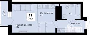 Студия квартира, строящийся дом, 29м2, 24/25 этаж