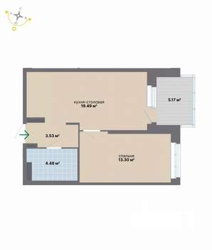 1-к квартира, вторичка, 46м2, 7/9 этаж