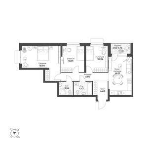 3-к квартира, строящийся дом, 77м2, 6/25 этаж