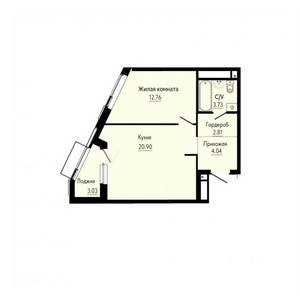 1-к квартира, строящийся дом, 46м2, 24/30 этаж