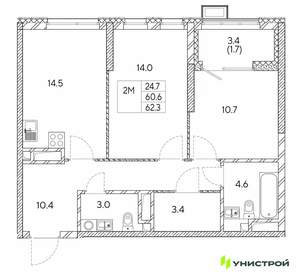 2-к квартира, вторичка, 62м2, 9/30 этаж